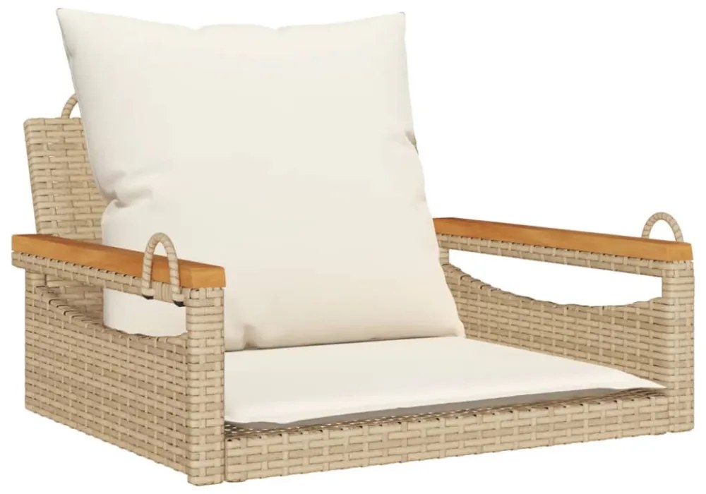 bézs polyrattan hintapad párnákkal 63 x 62 x 40 cm