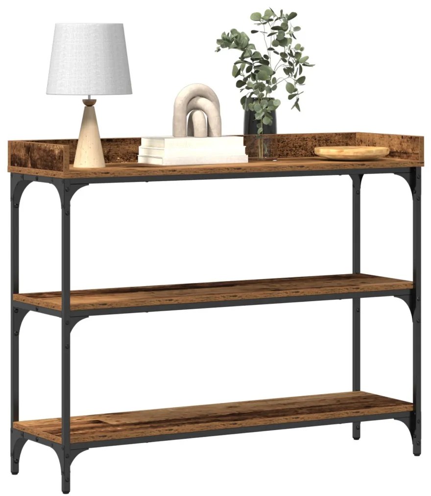 Konzol Asztal Régi Fa 100x30x80 cm Üvegszálas Fa és Acél
