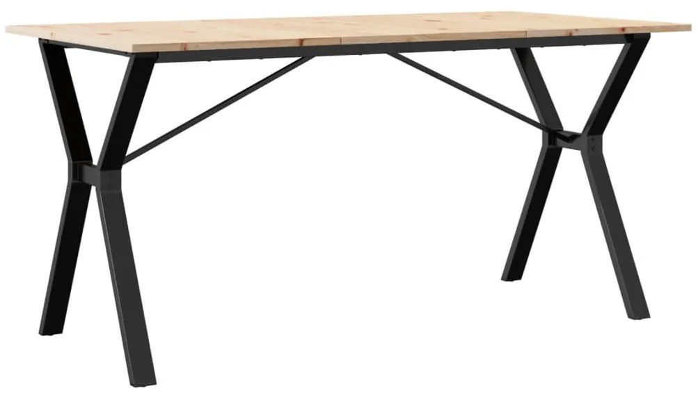tömör fenyőfa és öntöttvas étkezőasztal Y-vázzal 140x80x75 cm
