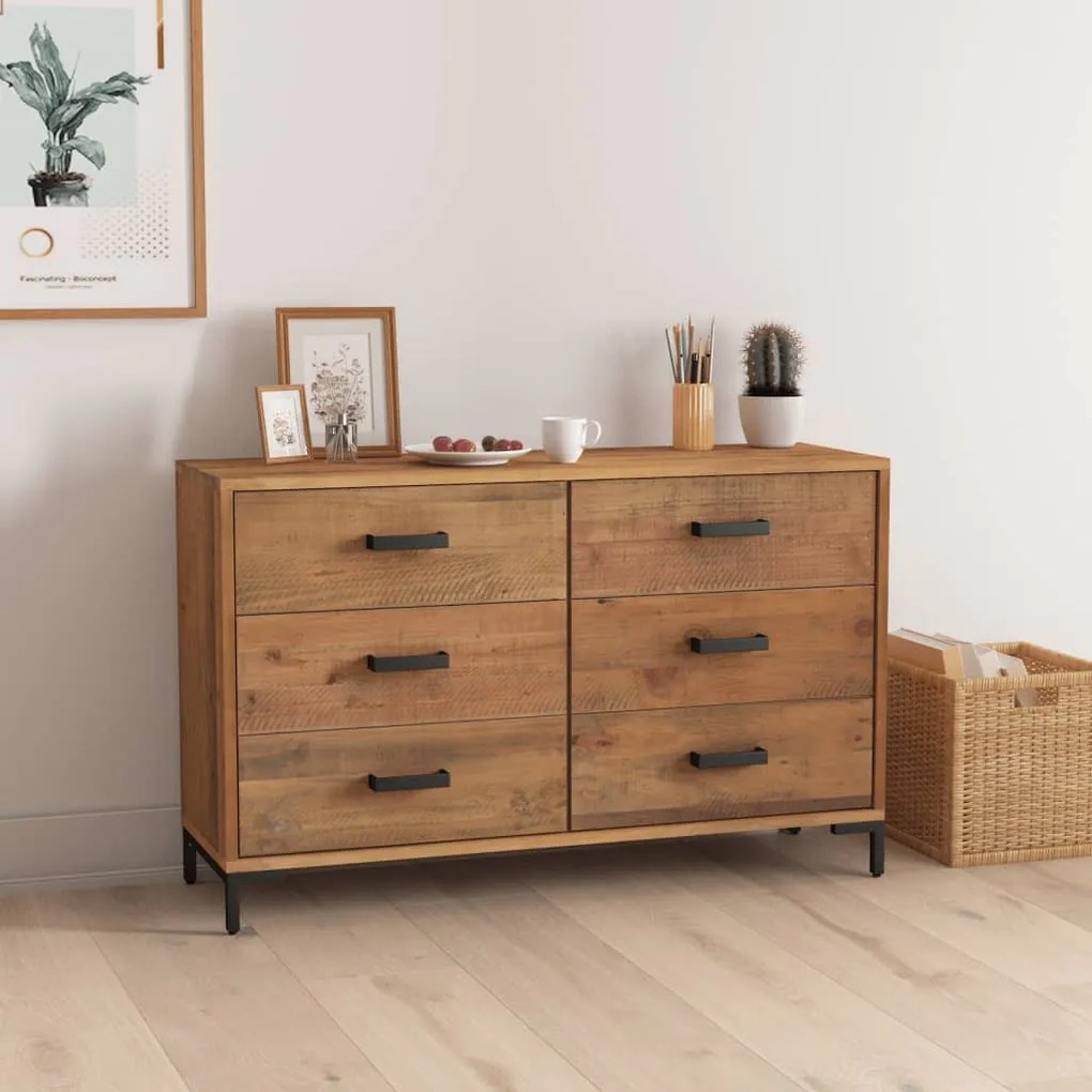 barna tömör újrahasznosított fenyőfa tálalószekrény 110x35x70cm