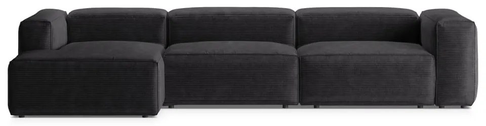Sötétszürke kordbársony sarokkanapé (bal oldali-heverő résszel) Bergano – Cosmopolitan Design