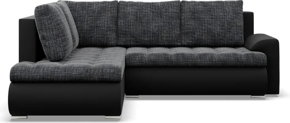 Tokio sarokkanapé, L alakú háttámlával, 2 ágyneműtartóval, fonott + műbőr, baloldali, szürke - fekete