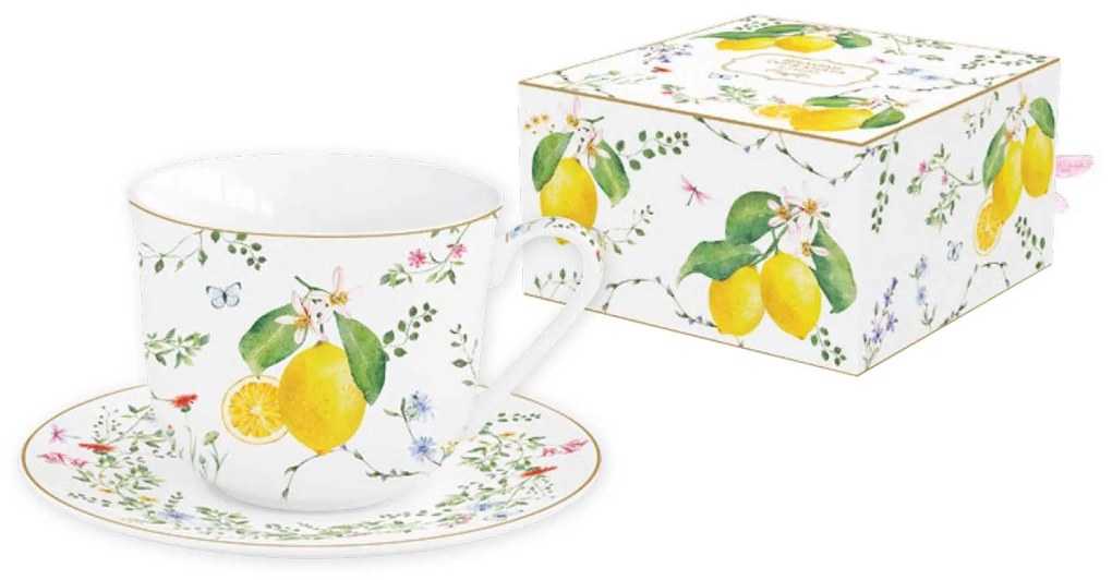 Mediterrán porcelán citrom mintás nagy reggeliző csésze Fleurs et Citrons