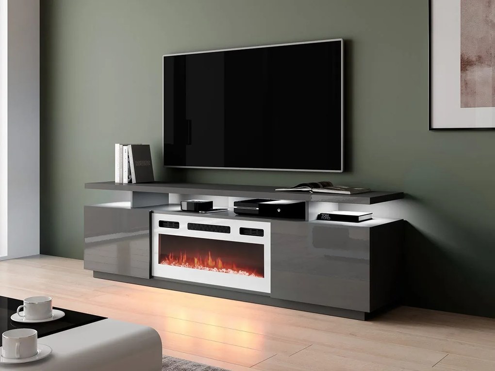 TV szekrény kandallóval Anaceta (fehér + grafit + fényes grafit) (LED világítással). 1106163