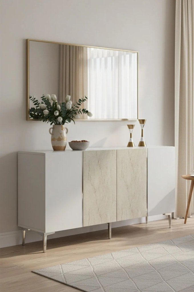 Poli komód, fehér-travertin, 150 cm – TR555CHM1749