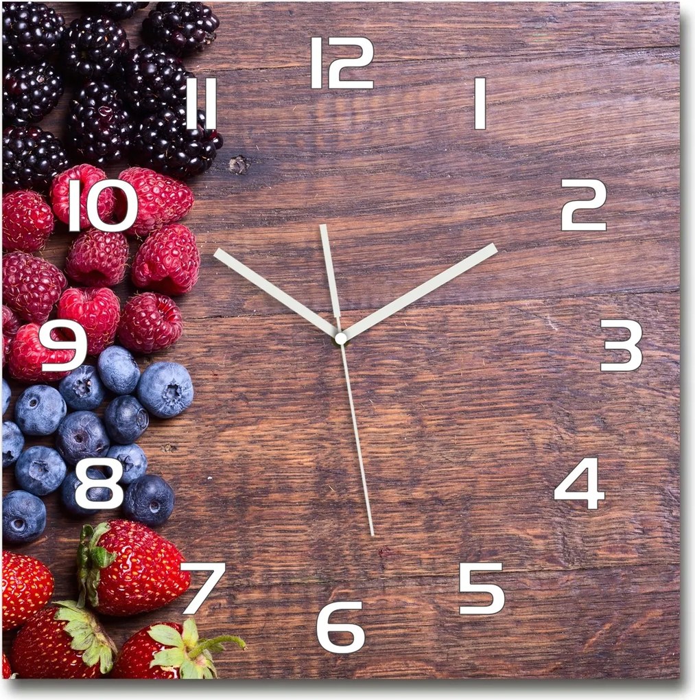 Nagy négyzet alakú üveg falióra Erdei gyümölcsök 60x60 cm