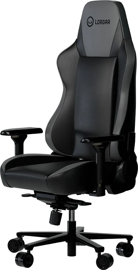 LORGAR Gamer szék, multiblokk mechanizmus, 4D karfák, 5 csillagos alumínium láb, gázlift, PU görgők, szövet műbőr, fekete-szürke