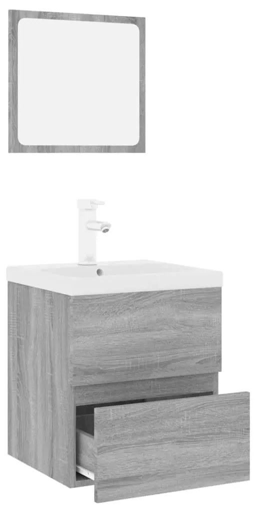 szürke sonoma színű szerelt fa fürdőszobai bútorszett