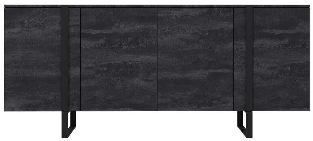 Verica komód 200 cm négyajtós - fekete beton / fekete lábak