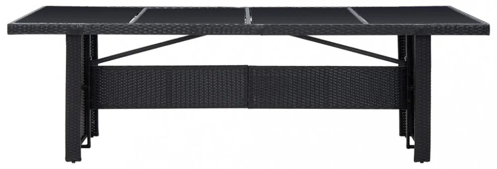 fekete polyrattan és üveg kerti asztal 240 x 90 x 74 cm