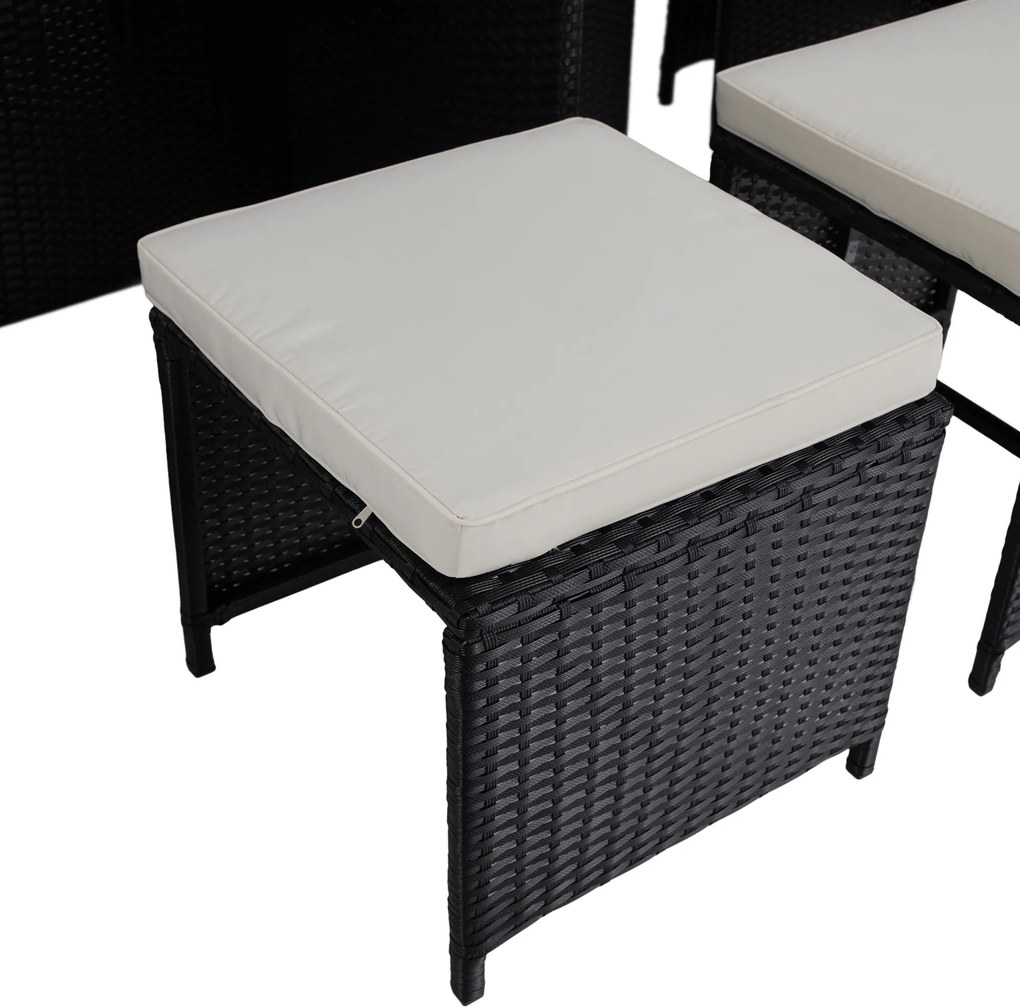Kerti rattan szett, akácfa, fekete/krémszínű/természetes, MELFORD