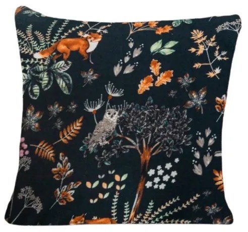 Mikroplüss párnahuzat THE FOX AND THE HARE 45x45 cm, sötétzöld