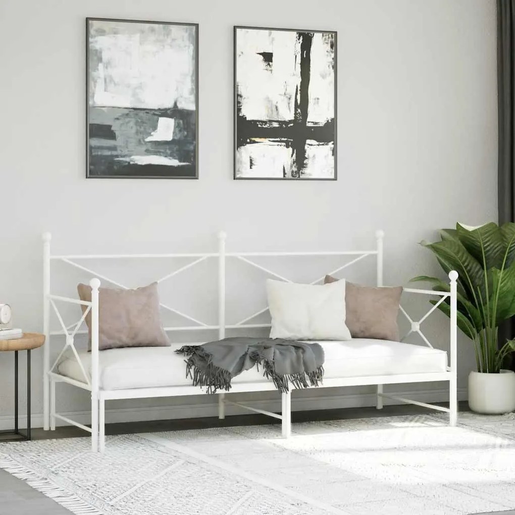 Daybed with Trundle without Mattress White 90x190 cm acél