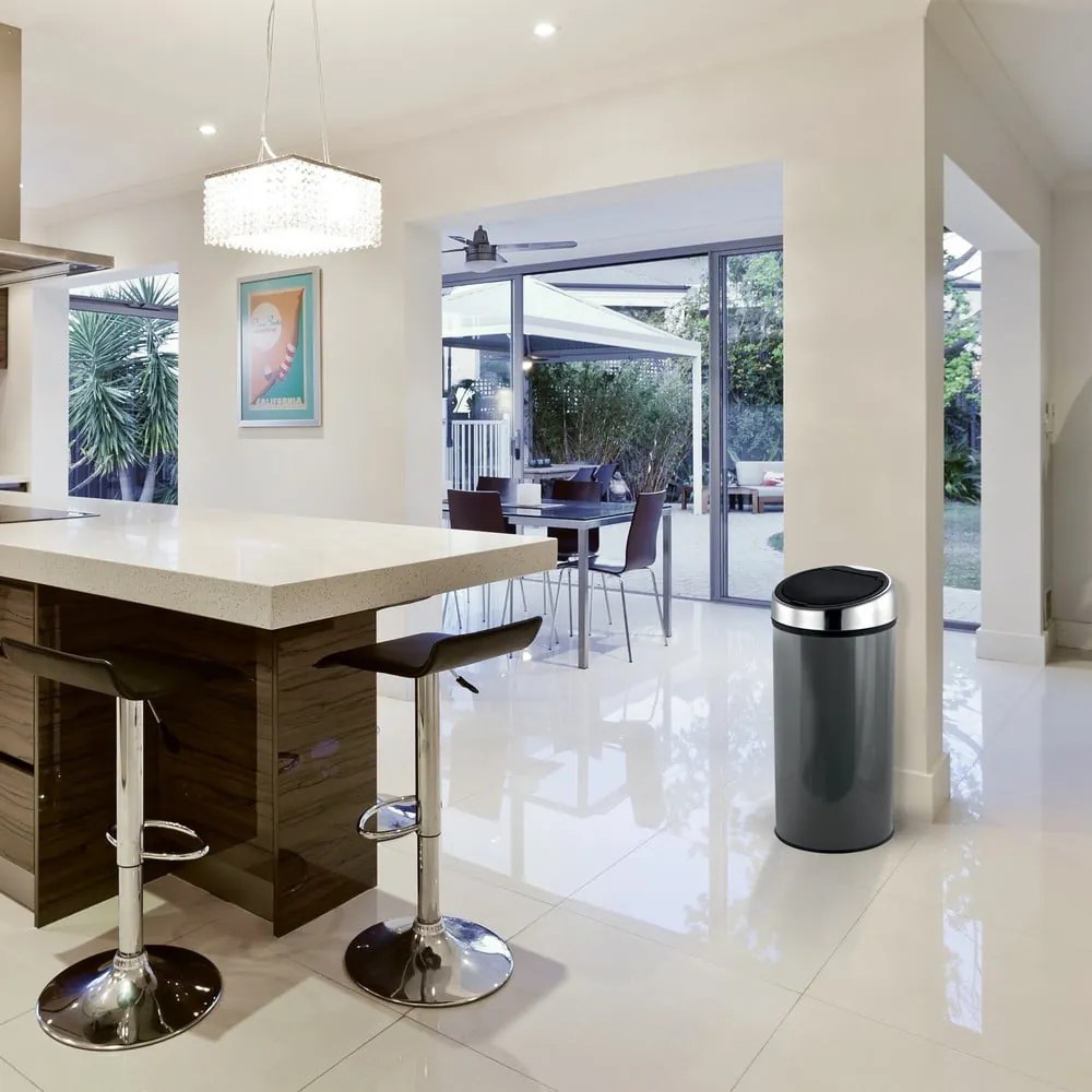 Sötétszürke acél érintésre nyíló szemetes 30 l – MSV