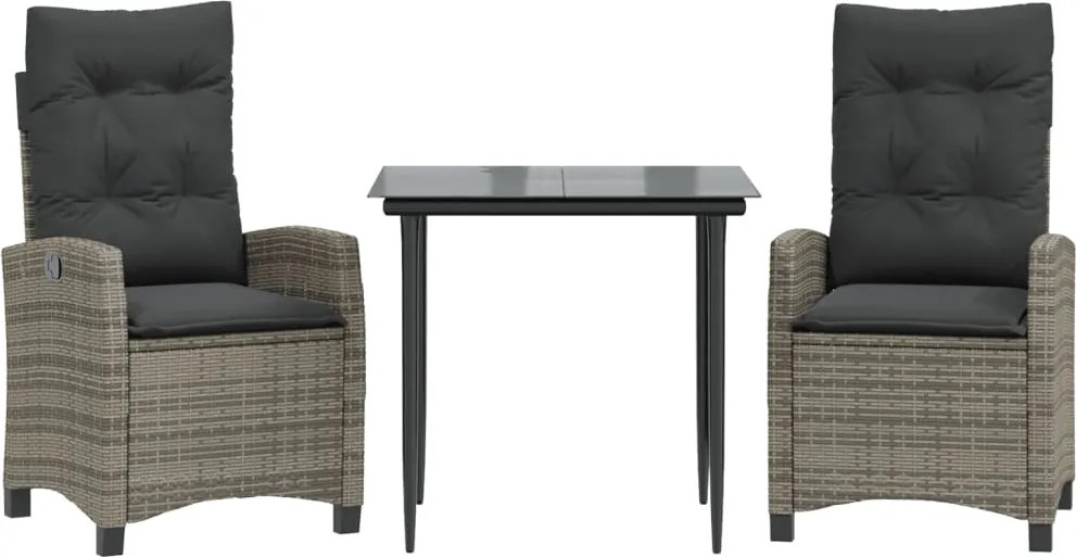 vidaXL 3 részes szürke polyrattan kerti étkezőgarnitúra párnával