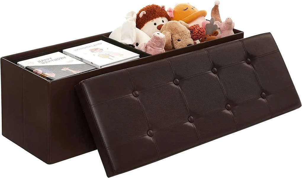 Puff, összecsukható tároló ottomán pad 120l, 110 x 38 x 38 cm, barna