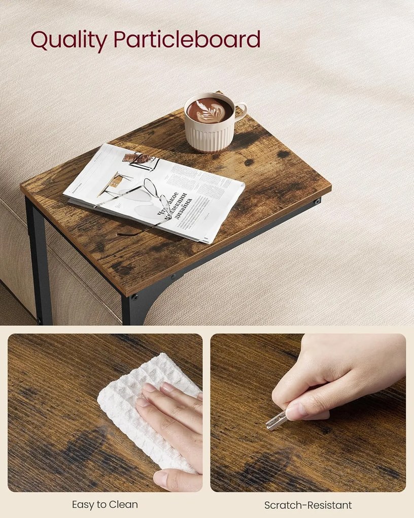 C alakú oldalasztal rusztikus barna és fekete színben