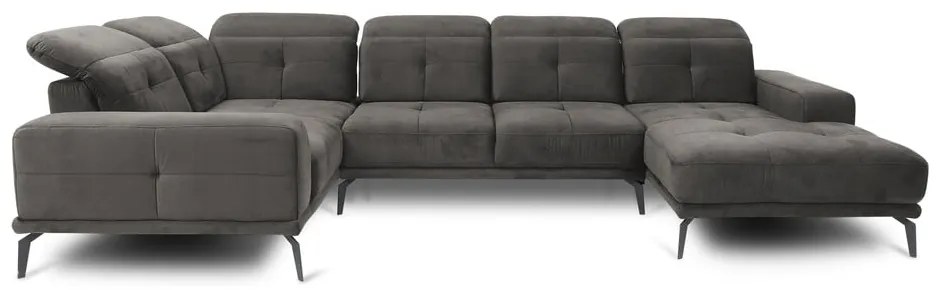 Szürke bársony sarokkanapé (bal oldali-U alakú) Neviro – ELTAP