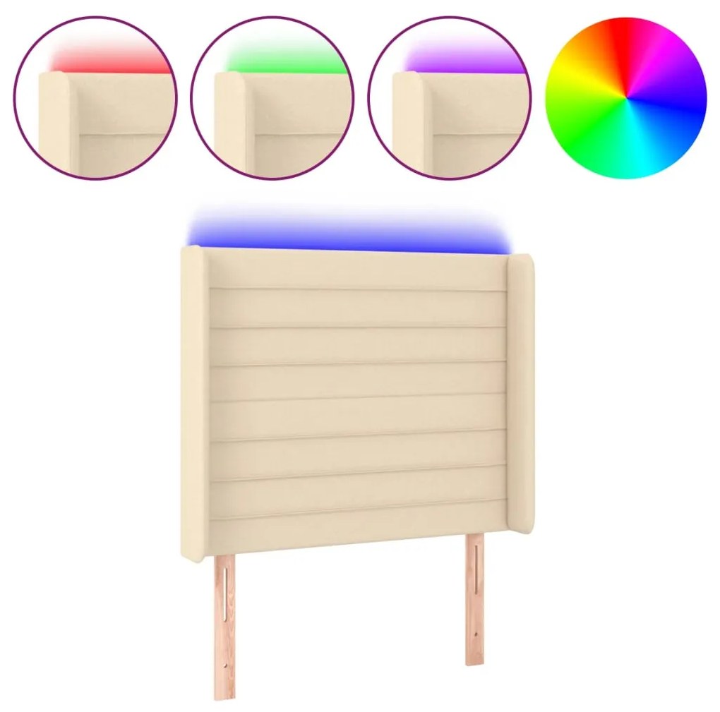 krémszínű szövet LED-es fejtámla 103x16x118/128 cm