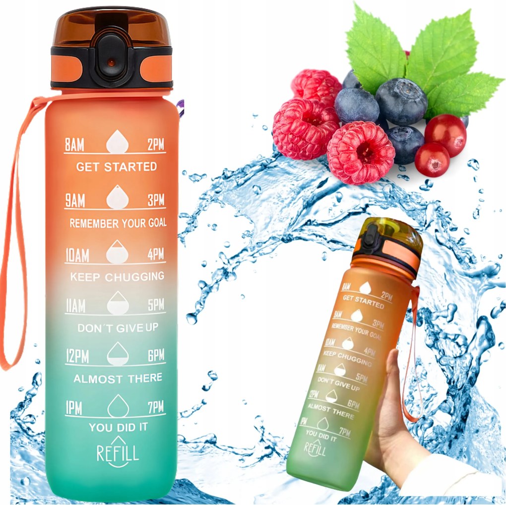 Motivációs Vizespalack, Sport Kulacs, 1 Literes, Mércével, Fitness Montessa