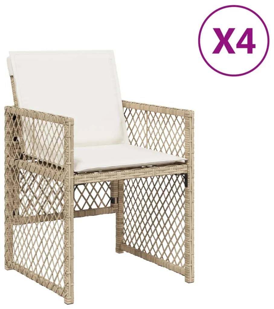 4 db bézs polyrattan kerti szék párnával