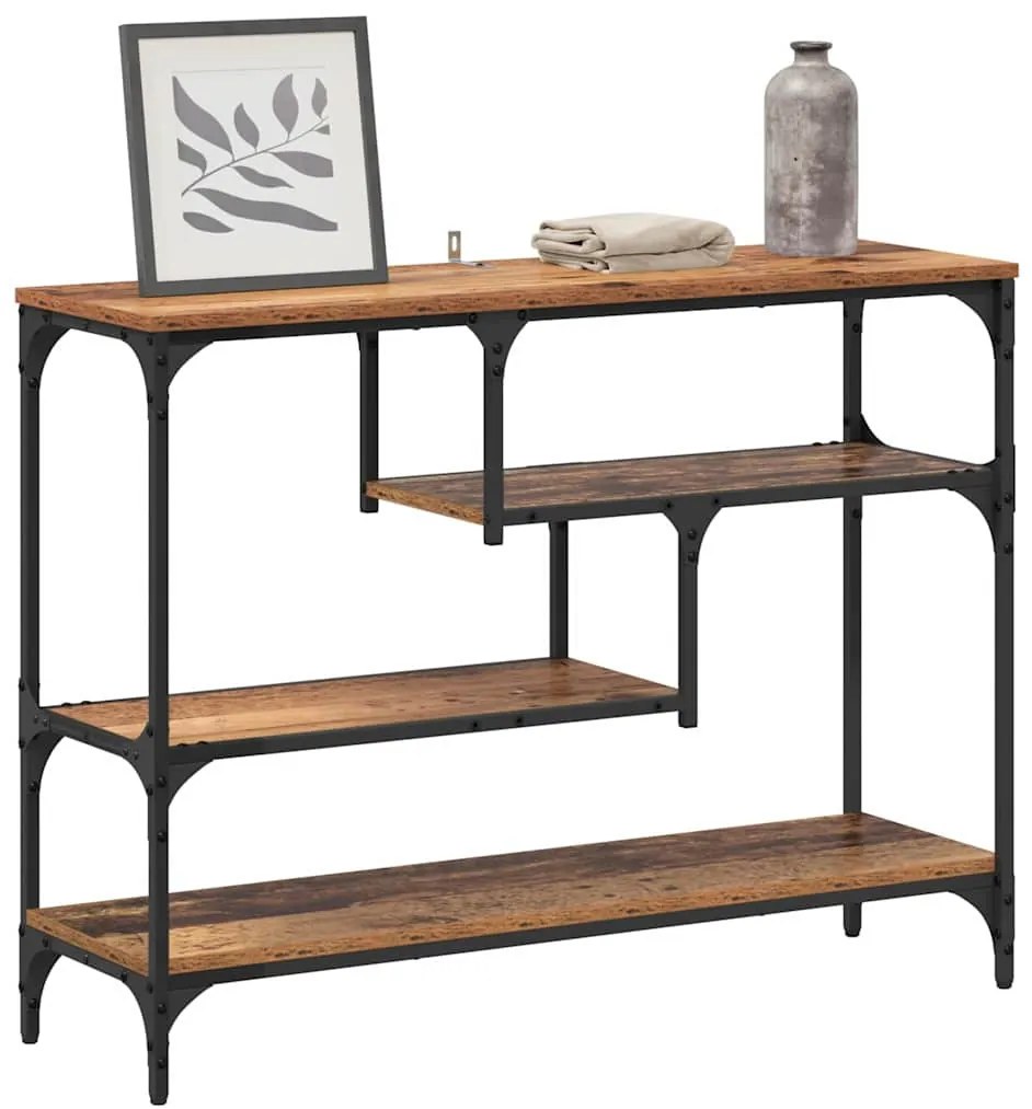 Konzolasztal polcokkal Régi fa 100 x 30 x 75 cm Faanyag