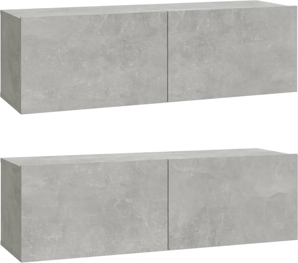 vidaXL 2 db betonszürke szerelt fa fali TV-szekrény 100 x 30 x 30 cm