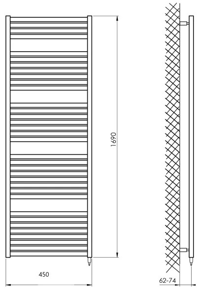 Aqualine - Fürdőszobai elektromos radiátor TONDI-E 600W/230V 169 cm matt fekete