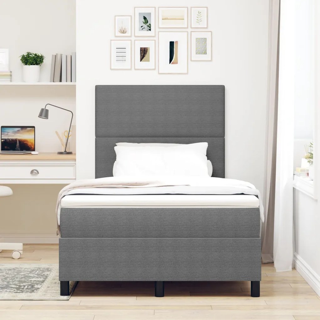 Box Spring Ágy Matrac Közepes Szürkével Kicsi Franciaágy Kordbársony Szövet