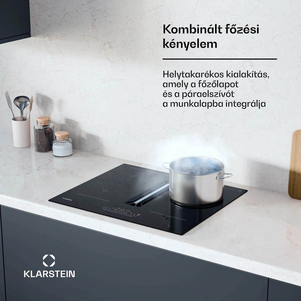 Klarstein AirJet 60 Down Air System, indukciós tűzhely + DownAir-páraelszívó,10 000 W, 600 m³/h, Boost