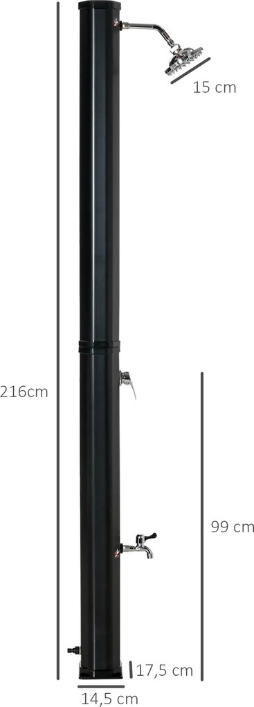 Outsunny 35L Kültéri Napenergiás Zuhany Kert Tengerparti Medence Zuhanyzó Zuhanyfejjel és Beépített Hőmérővel, Hideg és Meleg Víz 55°C-ig PVC ABS, 17,