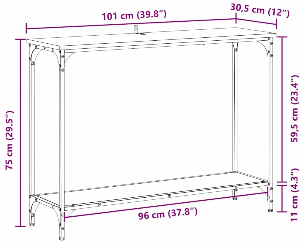 Konzolasztal polcokkal Musta tammi 101 x 30.5 x 75 cm Faanyag