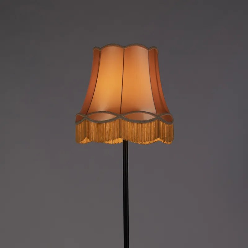 Retro állólámpa fekete, arany színű nagyi búrával 45 cm - Simplo