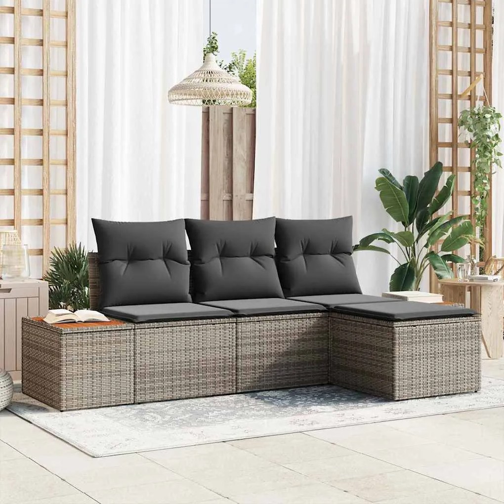 vidaXL Kerti Kanapé Szett párnával 4 pcs Szürke Poly Rattan