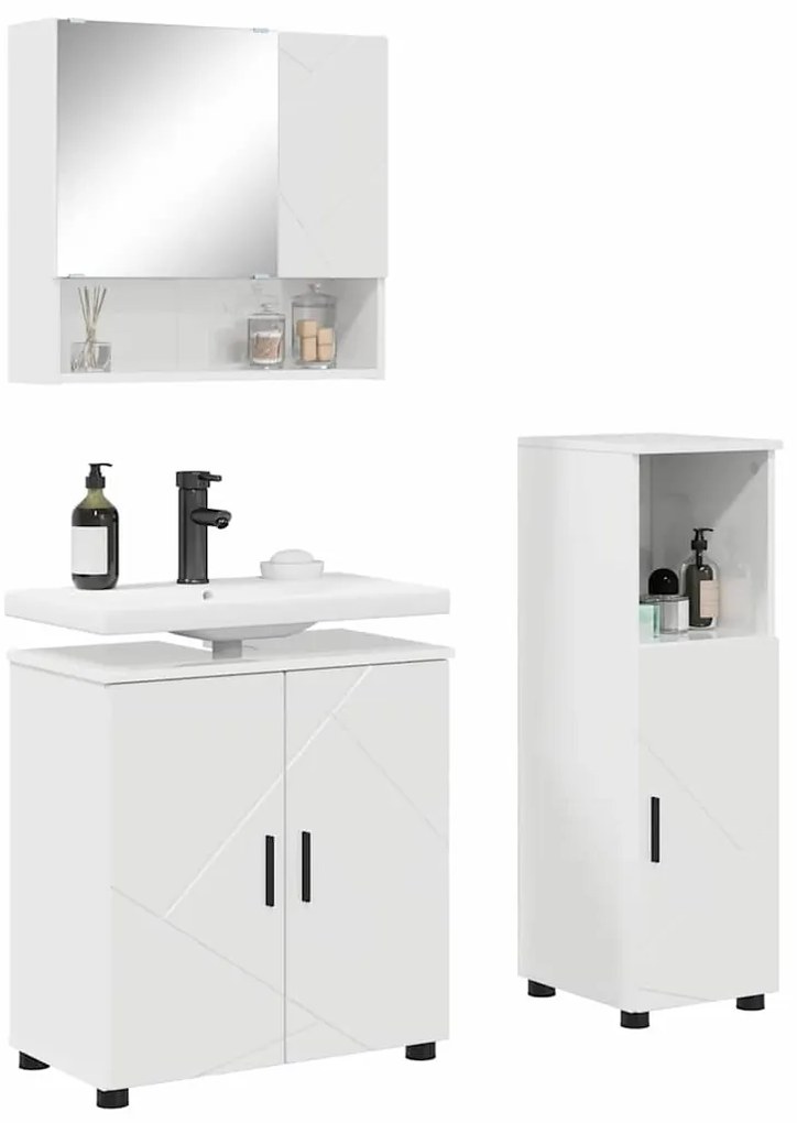 Fürdőszoba bútor szett 3 pcs Magasfényű fehér 61 x 35 x 64 cm