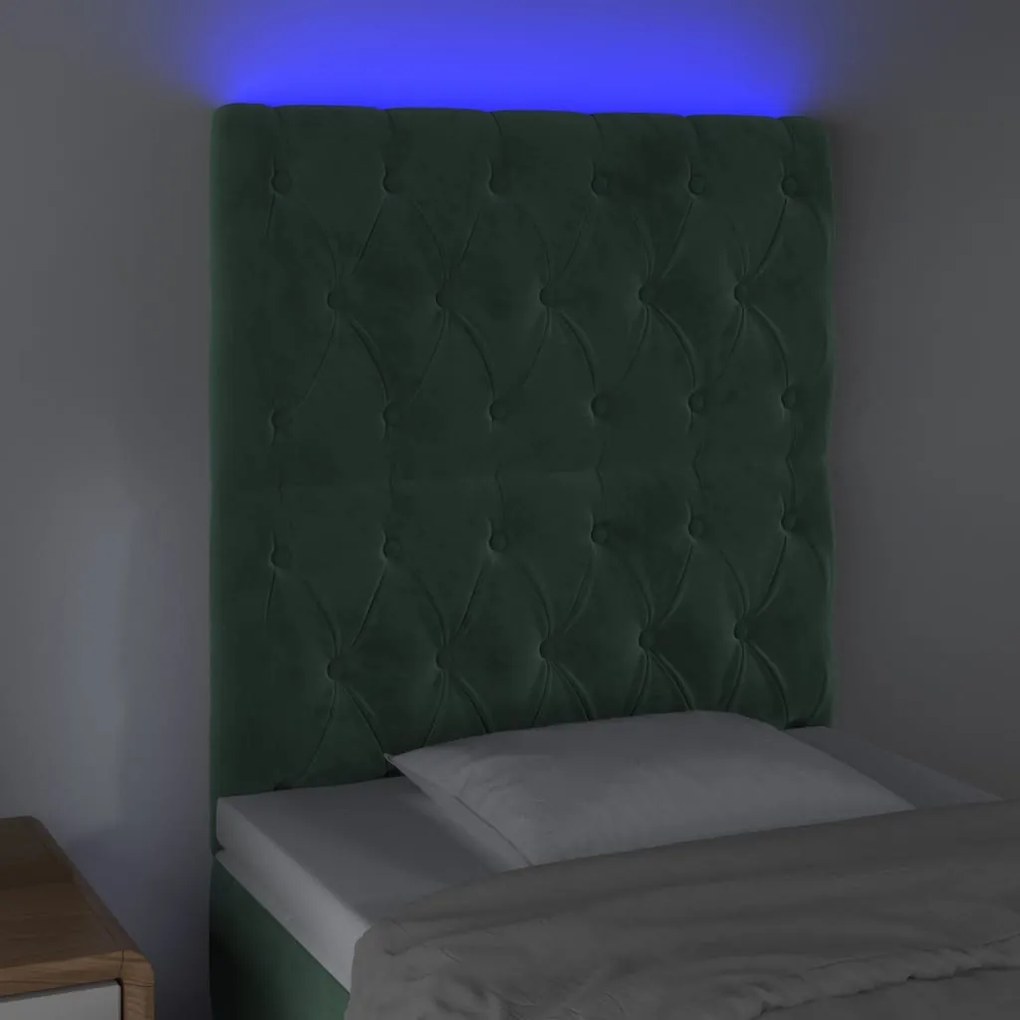 sötétzöld bársony LED-es fejtámla 80x7x118/128 cm
