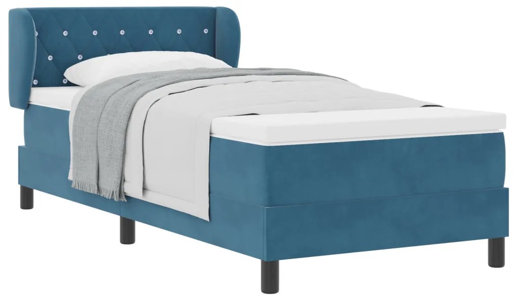 vidaXL Boxrugós ágy matracmal fejtámlával Sötétkék 90 x 190 cm Bársony