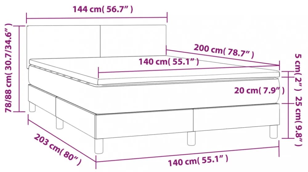 sötétszürke szövet rugós és LED-es ágy matraccal 140x200 cm