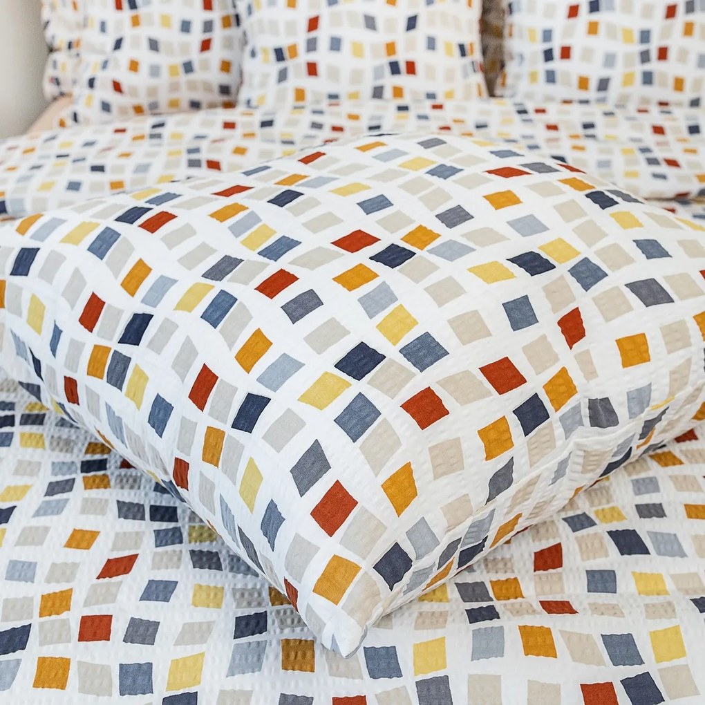 Kvalitex Krep lepedőhuzat Mozaika, 240 x 220 cm,2x 70 x 90 cm, 240 x 220 cm, 2 db 70 x 90 cm