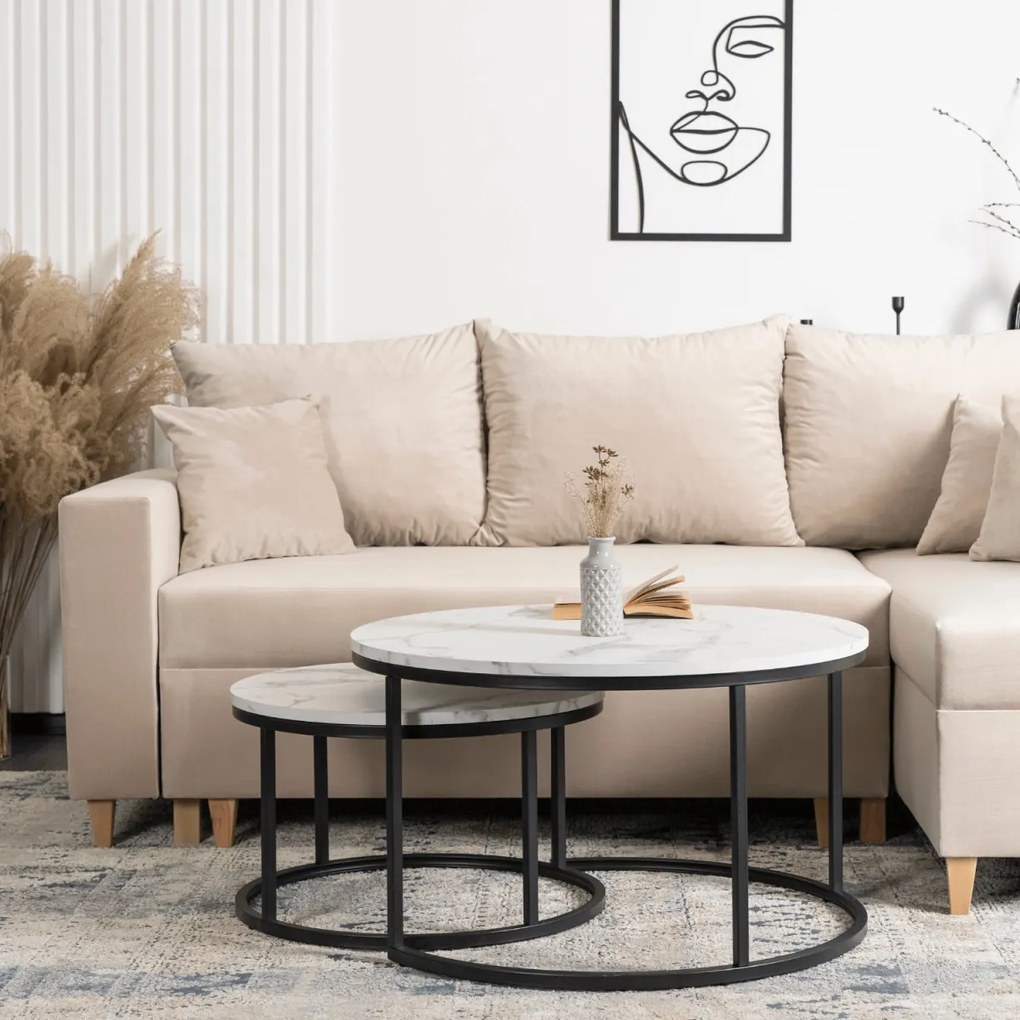 Dohányzóasztal Szett, Fehér Márvány DAFNE MAX