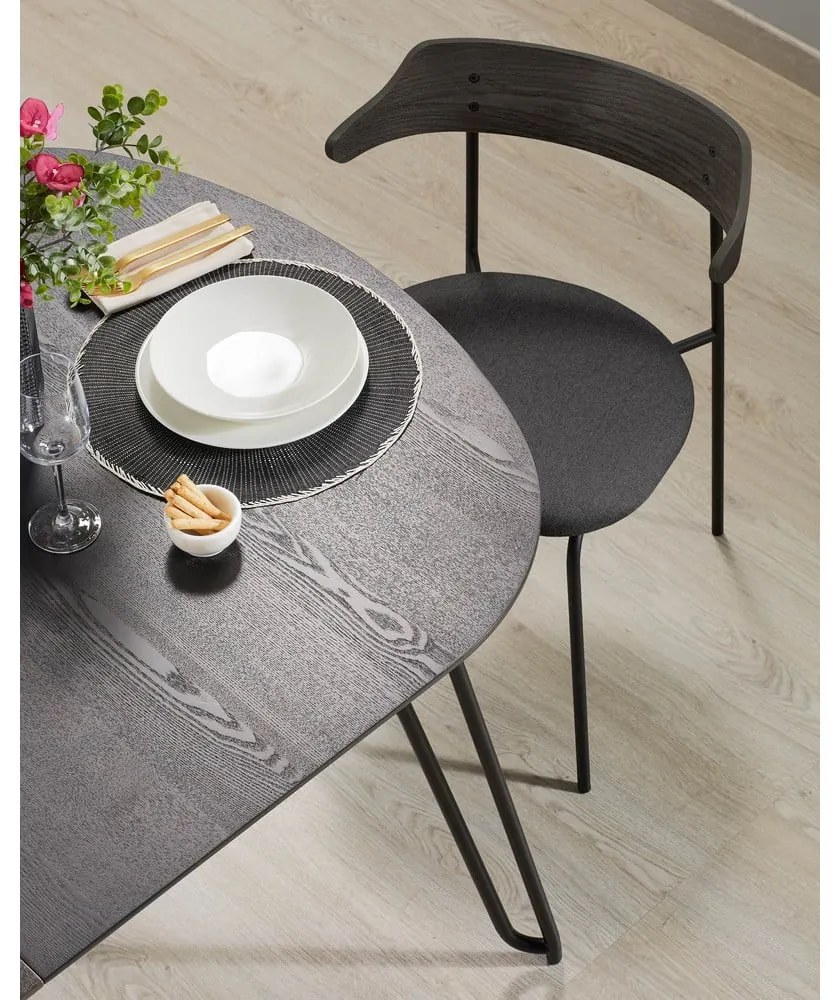 Sötétbarna bővíthető étkezőasztal kőrisfa dekoros asztallappal 100x170 cm Milian – Kave Home