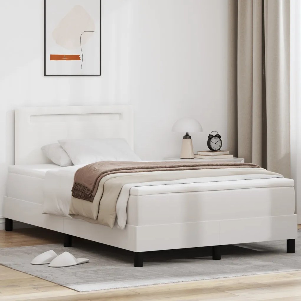Boxspring Ágy Matraccal, Fehér, Kis Dupla, Műbőr