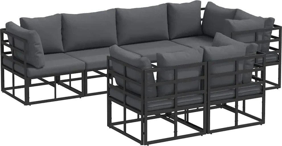 vidaXL Kerti Kanapé Szett párnával 7 pcs Fekete Acél