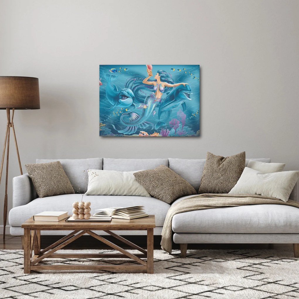 Kép - Sellő delfinekkel (70x50 cm)