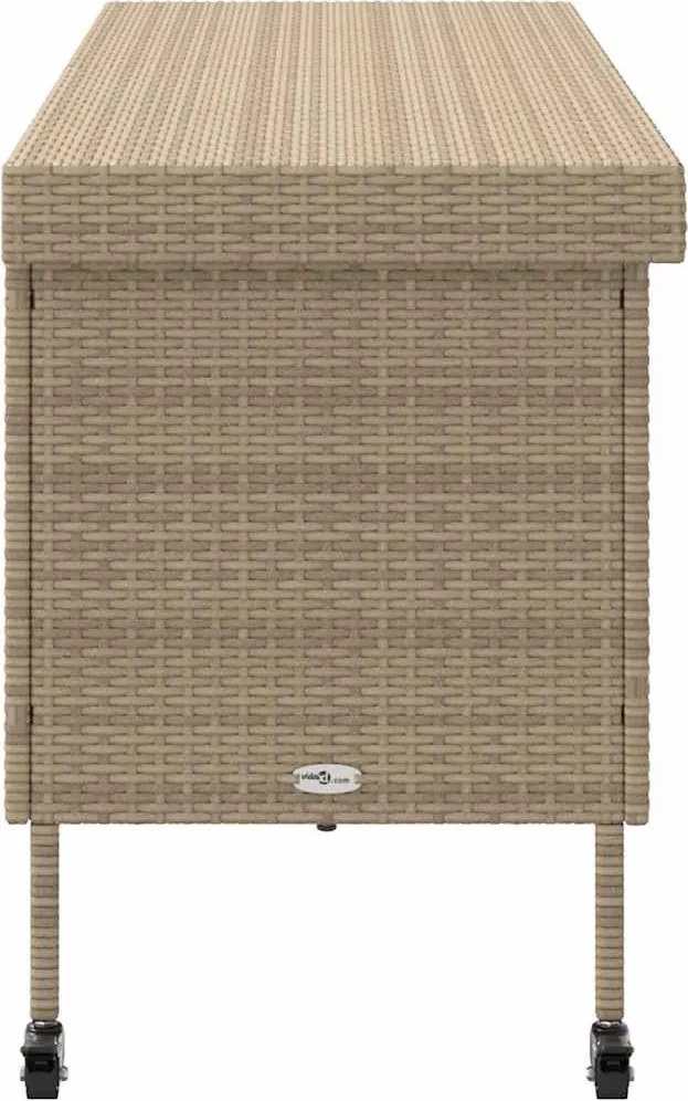 Bézs Polyrattan Kerti Tárolóláda Kerekekkel 160X55X75 Cm
