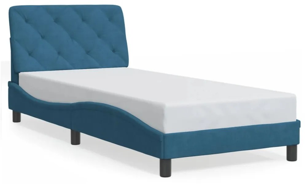 kék bársony ágykeret LED-ekkel matrac nélkül 90 x 190 cm