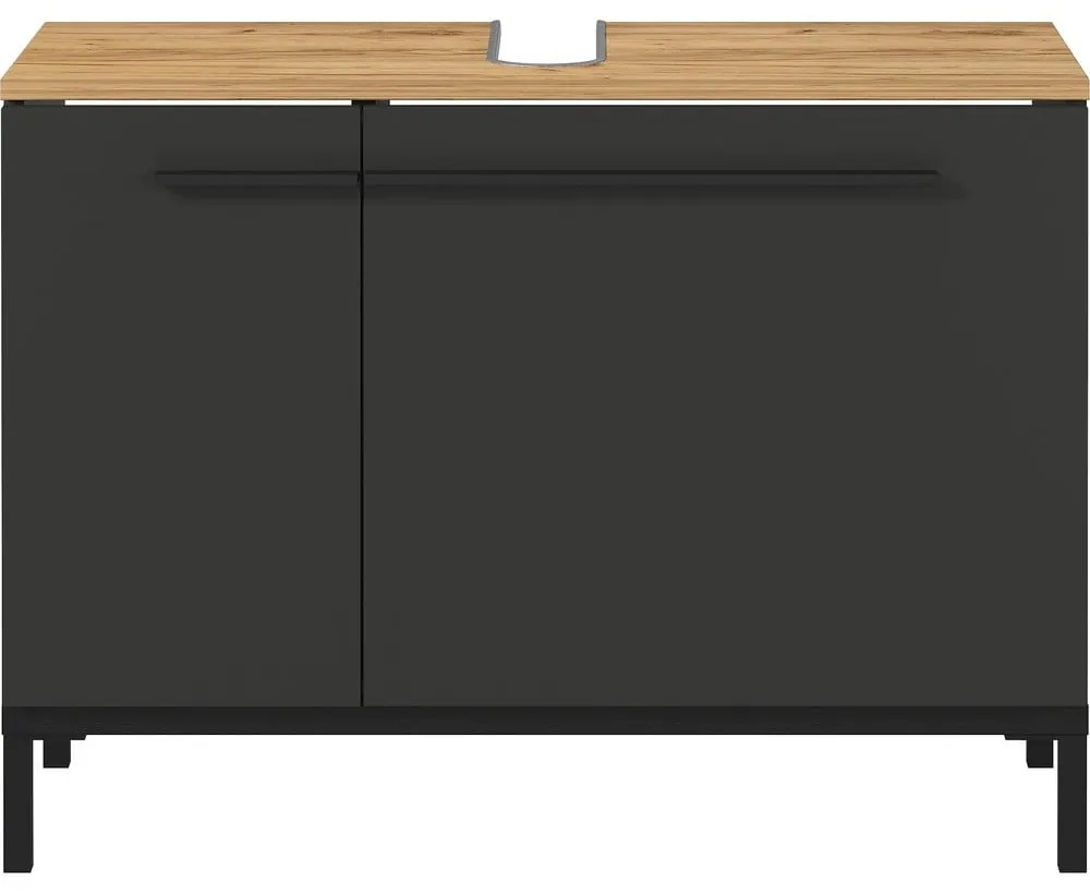 Sötétszürke mosdókagyló alatti szekrény tölgyfa dekorral 80x59 cm Yonkers - Germania