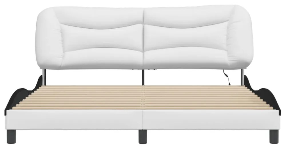 fehér és fekete műbőr ágykeret LED-világítással 180 x 200 cm