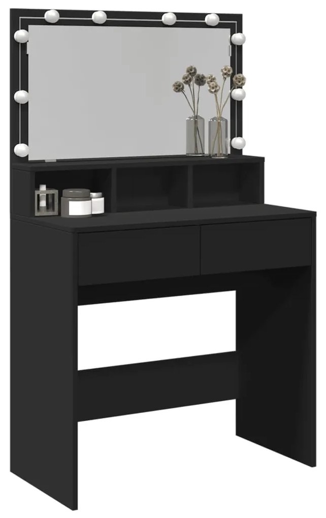 fekete fésülködőasztal LED-del 80 x 41 x 134,5 cm