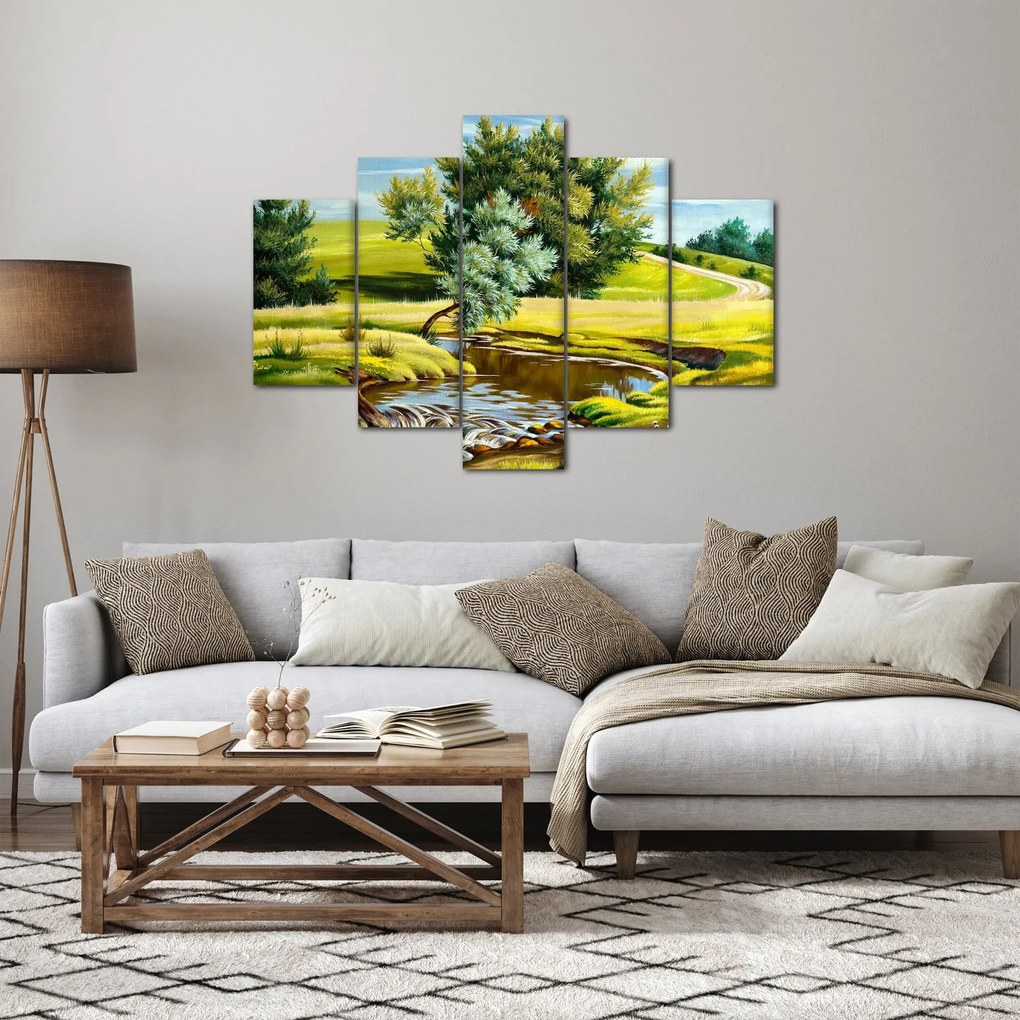 Kép - folyó a rétek között,, olajfestmény (150x105 cm)